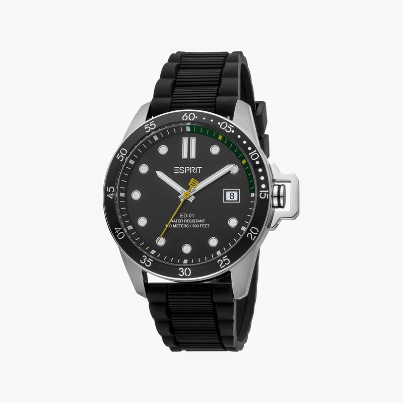 ESPRIT Men's Black Rubber Band Watch,Black Dial|ES1G261P0025 - Image 1