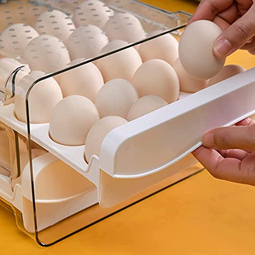 MosQuick Polypropylene Egg Holder For Refrigerator, 40 Grid 2 Layer Drawer Type Egg Storage Egg Carrier Egg Fresh Storage Box Container Egg Tray - Image 3