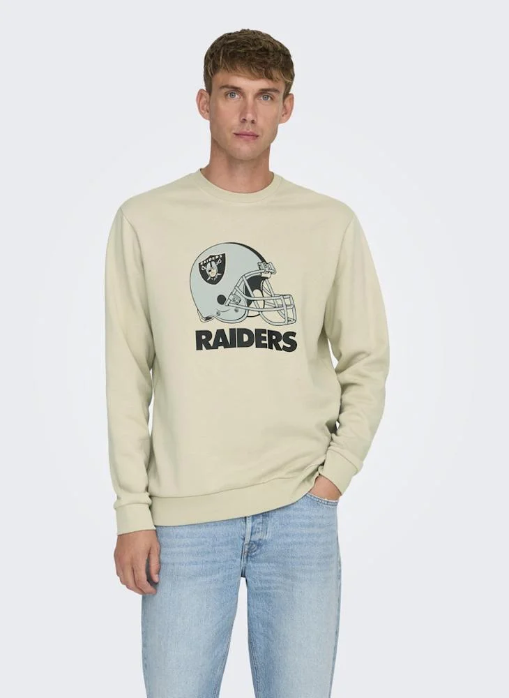 Only & Sons Crew Neck  Printed Football Sweatshirt