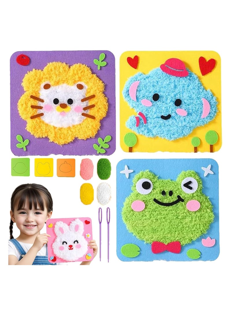 3 Pack DIY Embroidery Doll Set for Kids  Funny Cartoon Animal Sewing Craft Kit, Cartoon Animal Felt Embroidery Stitching with Stickers - Image 1