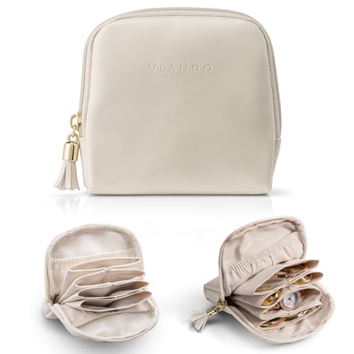 VLANDO Small Travel Jewelry CaseGifts for WomenJewelry Pouch Bags with ZipperVelvet Jewelry Organizer Storage Bag for Bracelet Rings EarringCream White - Image 1