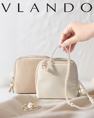 VLANDO Small Travel Jewelry CaseGifts for WomenJewelry Pouch Bags with ZipperVelvet Jewelry Organizer Storage Bag for Bracelet Rings EarringCream White - Image 3