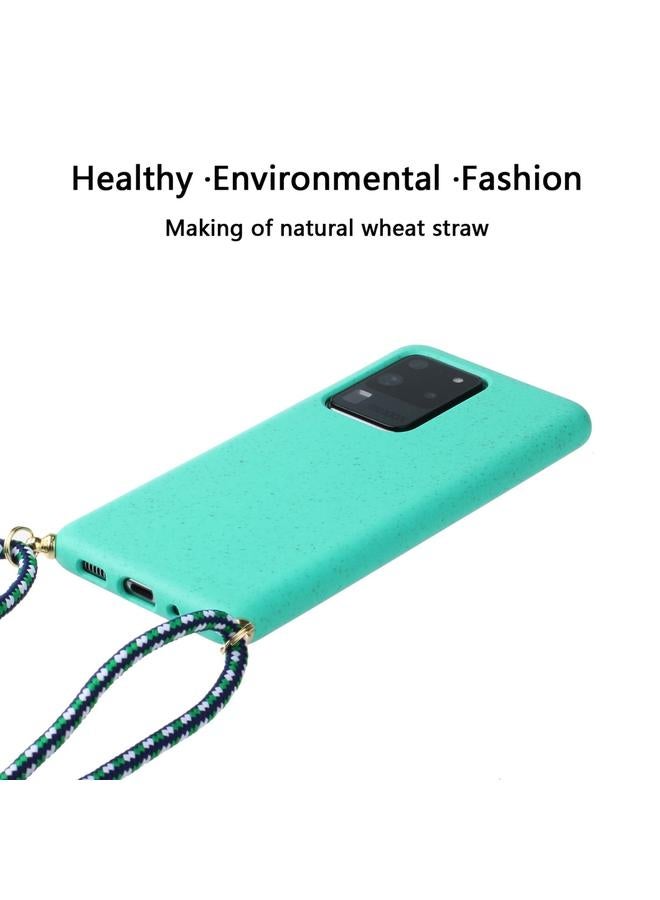 زبون جراب لهاتف Galaxy S20 Ultra مصنوع من مادة قش القمح + جراب واقٍ من مادة TPU مع حبل - Image 2