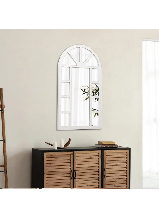 Sintosin Rustic Wooden Arched Window Mirrors for Wall Decor 24 x 40 inches, Hanging Distressed White Farmhouse Decorative Wall Mounted Window Pane Mirrors for Living Room Hallway Bedroom Christmas - Image 4