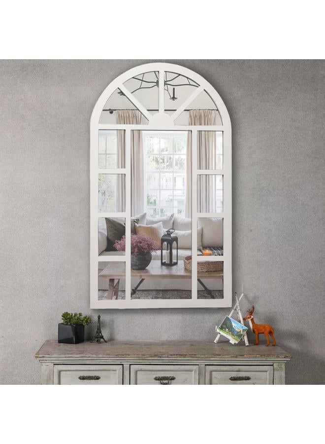 Sintosin Rustic Wooden Arched Window Mirrors for Wall Decor 24 x 40 inches, Hanging Distressed White Farmhouse Decorative Wall Mounted Window Pane Mirrors for Living Room Hallway Bedroom Christmas - Image 5