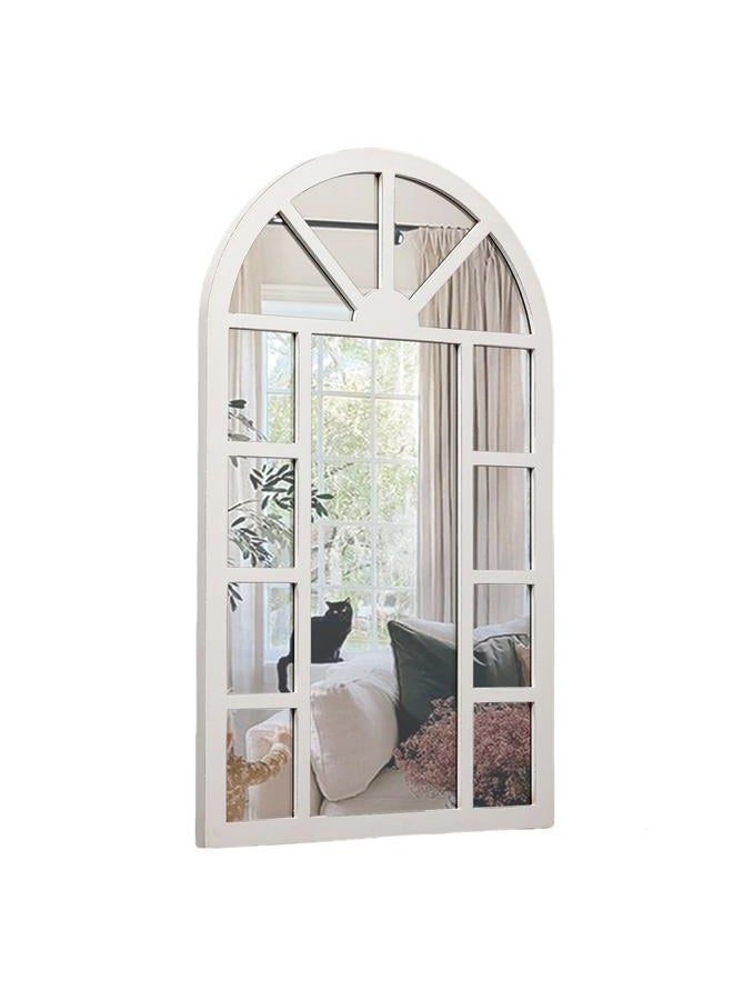 Sintosin Rustic Wooden Arched Window Mirrors for Wall Decor 24 x 40 inches, Hanging Distressed White Farmhouse Decorative Wall Mounted Window Pane Mirrors for Living Room Hallway Bedroom Christmas - Image 1