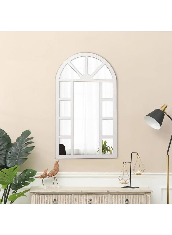 Sintosin Rustic Wooden Arched Window Mirrors for Wall Decor 24 x 40 inches, Hanging Distressed White Farmhouse Decorative Wall Mounted Window Pane Mirrors for Living Room Hallway Bedroom Christmas - Image 3