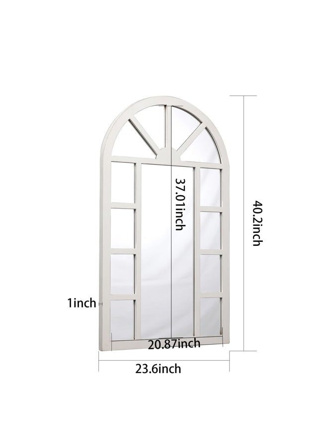 Sintosin Rustic Wooden Arched Window Mirrors for Wall Decor 24 x 40 inches, Hanging Distressed White Farmhouse Decorative Wall Mounted Window Pane Mirrors for Living Room Hallway Bedroom Christmas - Image 2