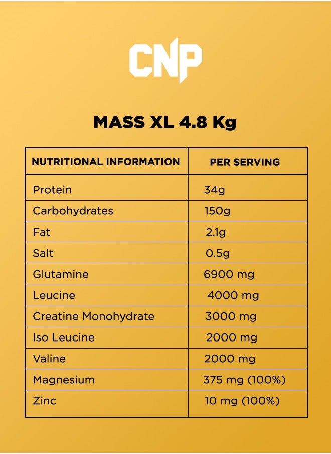 CNP Professional - Mass XL, High Calorie Lean Mass, Muscle, Weight Gainer Powder 4.8kg, Banana Flavour - Image 1