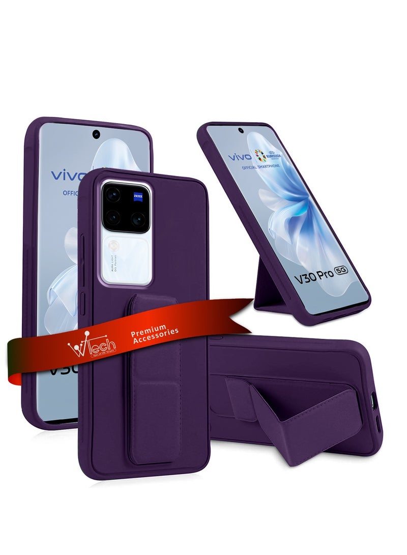 Wtech Hand Grip Foldable Magnetic Kickstand Wrist Strap Finger Grip With Built-in Iron Case Cover for vivo V30 / V30 Pro 5G 2024 Eggplant Purple - Image 1