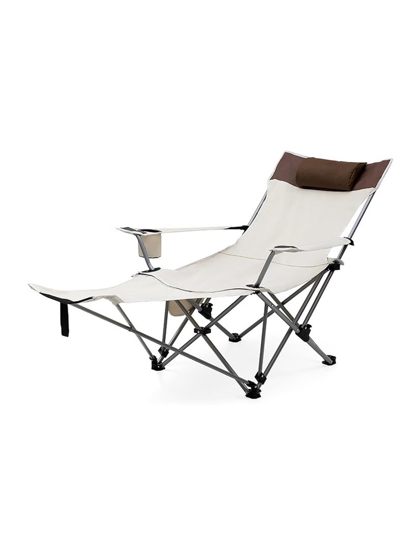 Generic Foldable Chair Bed with Arm Rests Camping Deck Chair Outdoor Beach Folding Chair Portable Recliner Deck Chairs for Swimming Pool  - Image 1