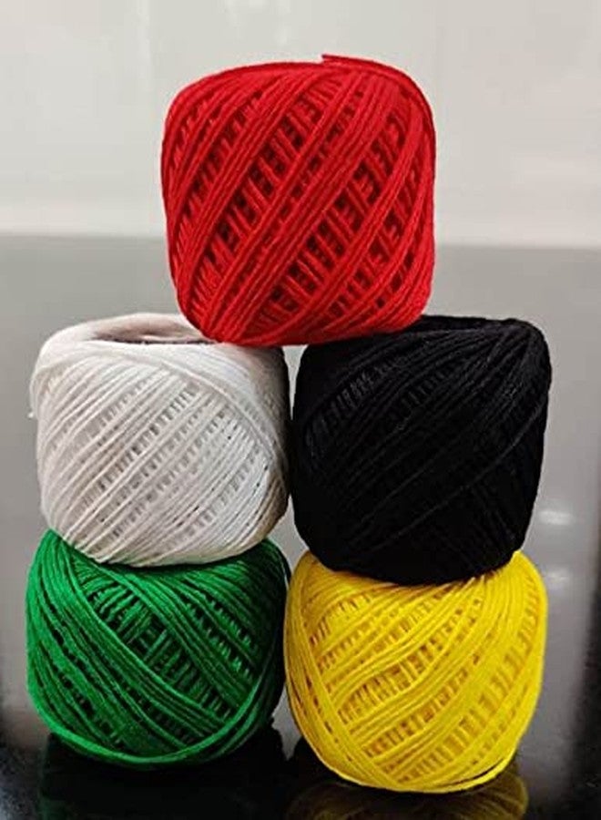 LEEHELTON® 5 Piece Set Cotton Crochet Yarn for Knitting and Crafting Work Hand Work Thread 5 Colour Evergreen - Image 1
