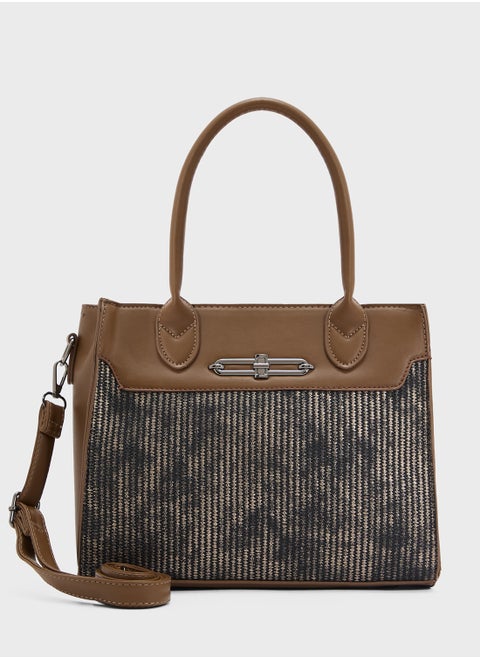 Womens Satchel With Fabric Contrast