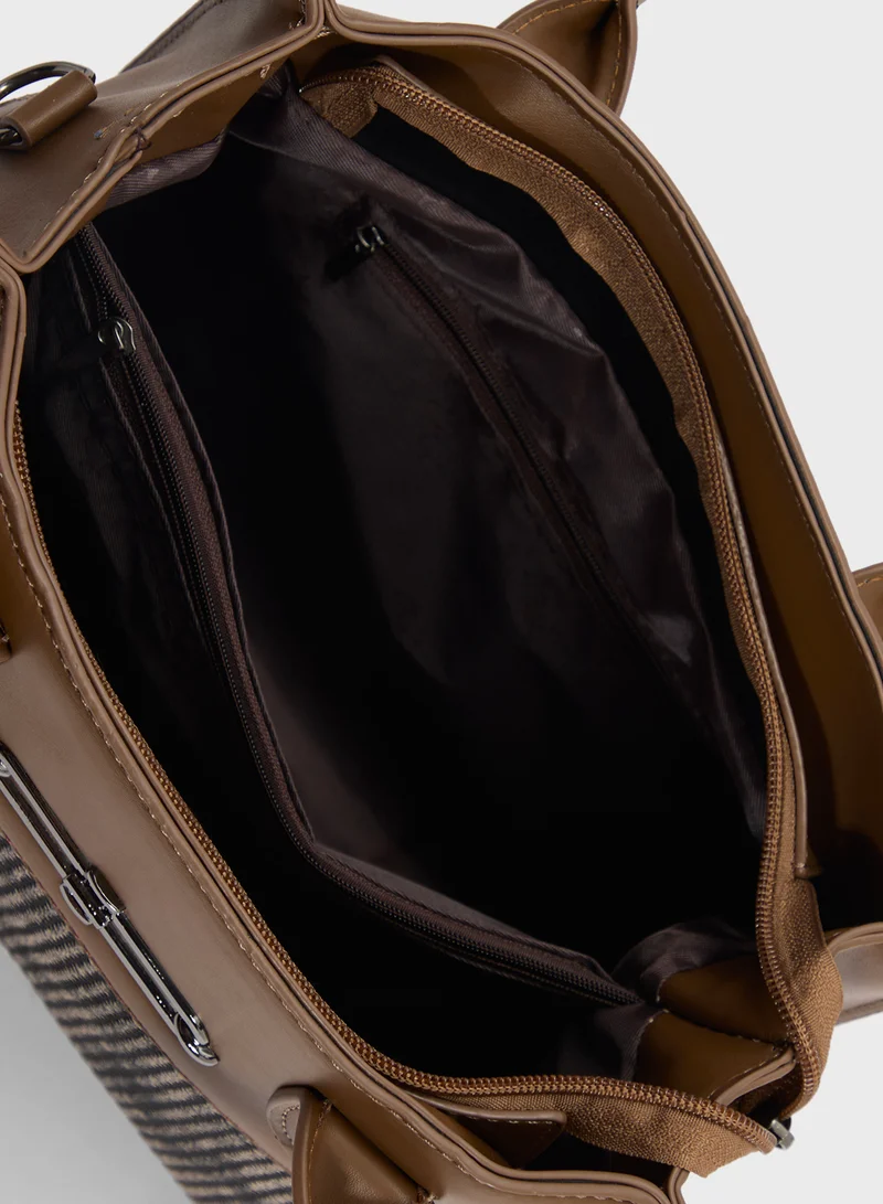 ايلا Womens Satchel With Fabric Contrast