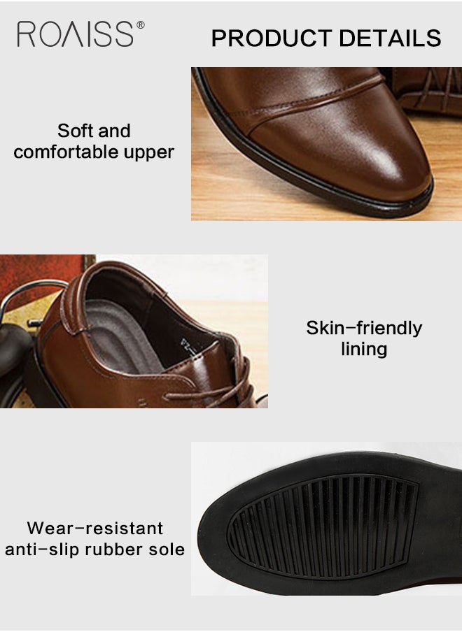roaiss - Business Formal Leather Shoes for Men Lightweight and Non Slip Pointed Patent Leather Shoes for Office Wedding Business Trip Casual Soft and Breathable Men's Lace up Leather Shoes for Bridegroom - Image 1