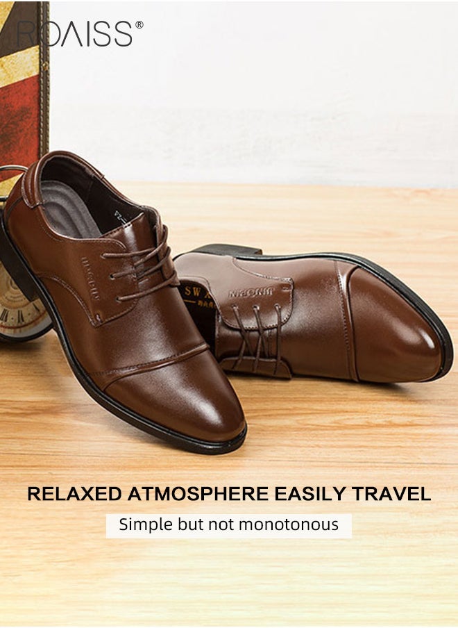 roaiss - Business Formal Leather Shoes for Men Lightweight and Non Slip Pointed Patent Leather Shoes for Office Wedding Business Trip Casual Soft and Breathable Men's Lace up Leather Shoes for Bridegroom - Image 1