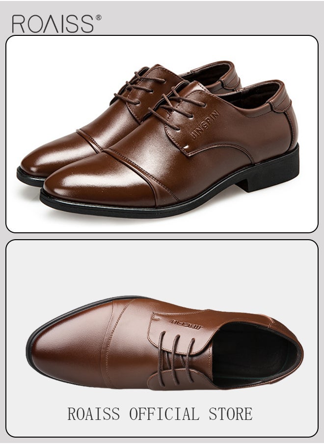 roaiss - Business Formal Leather Shoes for Men Lightweight and Non Slip Pointed Patent Leather Shoes for Office Wedding Business Trip Casual Soft and Breathable Men's Lace up Leather Shoes for Bridegroom - Image 1