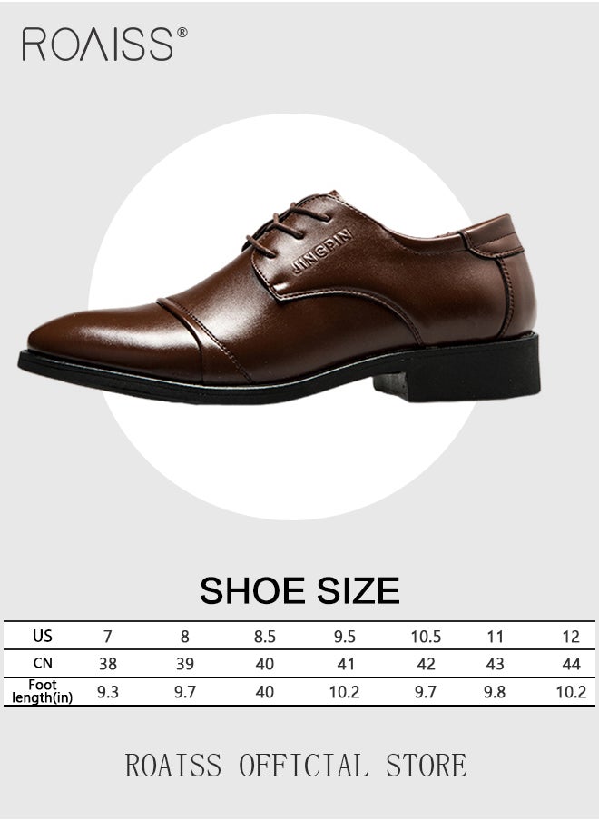 roaiss - Business Formal Leather Shoes for Men Lightweight and Non Slip Pointed Patent Leather Shoes for Office Wedding Business Trip Casual Soft and Breathable Men's Lace up Leather Shoes for Bridegroom - Image 1