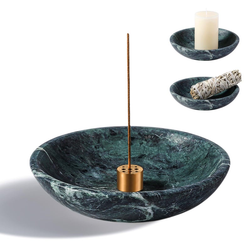 Koville Natural Marble Incense Holder, Incense Holder for Sticks with 9 Holes, Handmade Incense Burner Ash Catcher for Meditation Yoga SPA, Balsam Fir/Palo Santo/Sage/Cone (Green) - Image 1