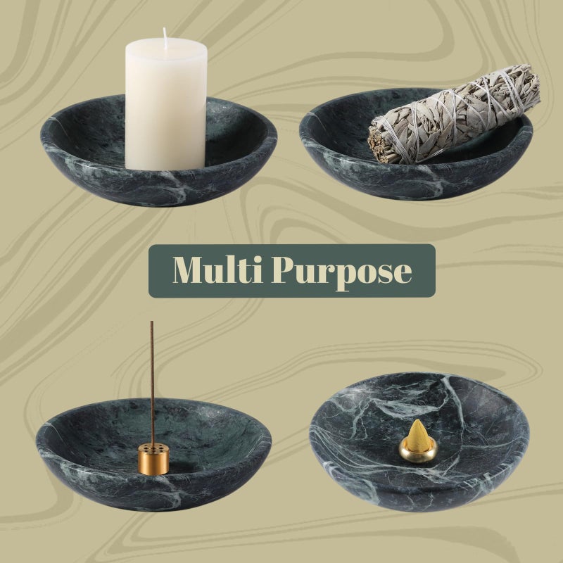 Koville Natural Marble Incense Holder, Incense Holder for Sticks with 9 Holes, Handmade Incense Burner Ash Catcher for Meditation Yoga SPA, Balsam Fir/Palo Santo/Sage/Cone (Green) - Image 4
