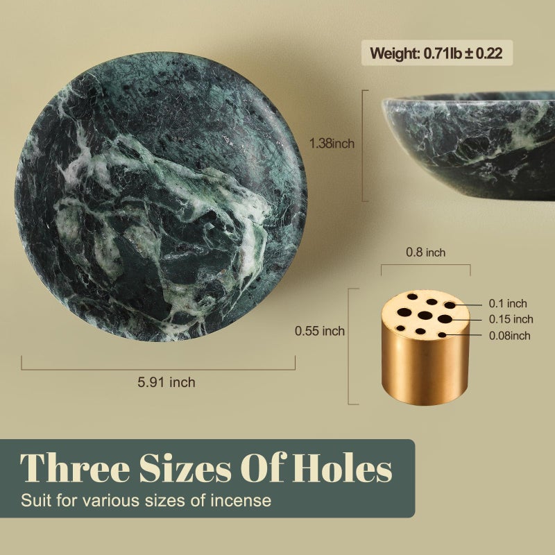 Koville Natural Marble Incense Holder, Incense Holder for Sticks with 9 Holes, Handmade Incense Burner Ash Catcher for Meditation Yoga SPA, Balsam Fir/Palo Santo/Sage/Cone (Green) - Image 2