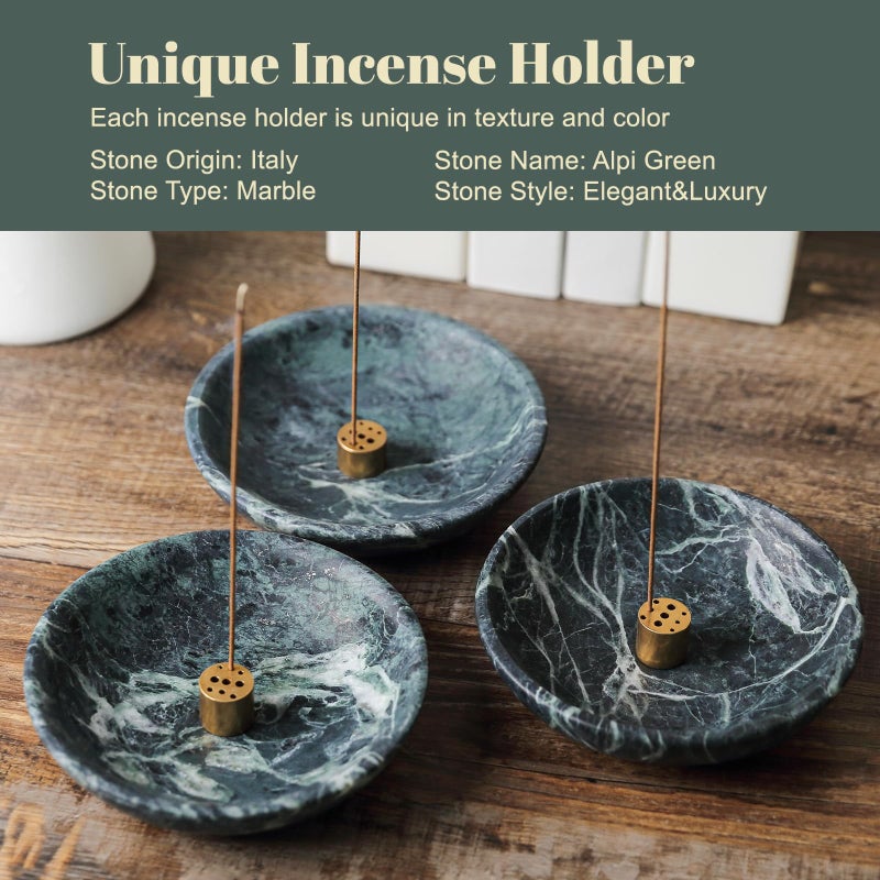 Koville Natural Marble Incense Holder, Incense Holder for Sticks with 9 Holes, Handmade Incense Burner Ash Catcher for Meditation Yoga SPA, Balsam Fir/Palo Santo/Sage/Cone (Green) - Image 5
