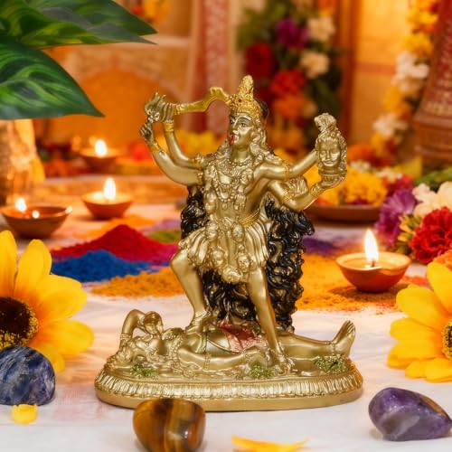 BangBangDa Hindu Goddess Kali Statue Sculpture - Indian God Decorative Antique Idol - India Goddess of Time and Death Figurine Murti Pooja Puja Buddha Temple Mandir Decor - Image 3