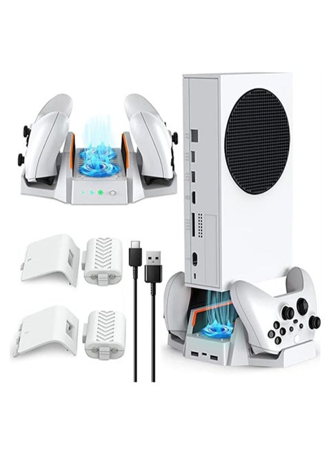 Cooling Stand for Xbox Series S, Vertical and Charging Stand, 3 Speeds with LED Indicators, Dual Controller USB Ports 2 x 800mAh Rechargeable Batteries XSX|S/One S/One X/One