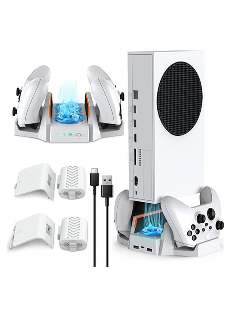 Cooling Stand for Xbox Series S, Vertical and Charging Stand, 3 Speeds with LED Indicators, Dual Controller USB Ports 2 x 800mAh Rechargeable Batteries XSX|S/One S/One X/One