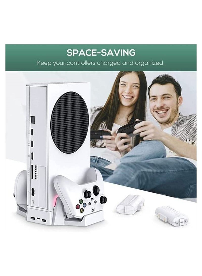 Cooling Stand for Xbox Series S, Vertical and Charging Stand, 3 Speeds with LED Indicators, Dual Controller USB Ports 2 x 800mAh Rechargeable Batteries XSX|S/One S/One X/One