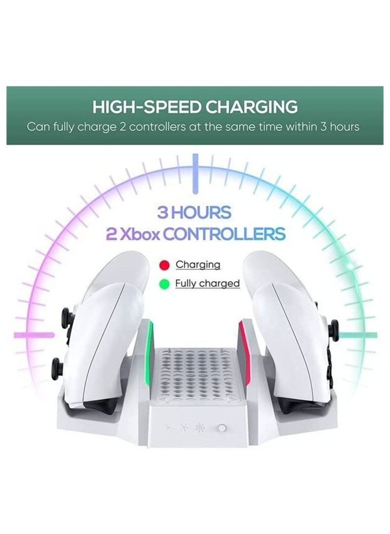 Cooling Stand for Xbox Series S, Vertical and Charging Stand, 3 Speeds with LED Indicators, Dual Controller USB Ports 2 x 800mAh Rechargeable Batteries XSX|S/One S/One X/One
