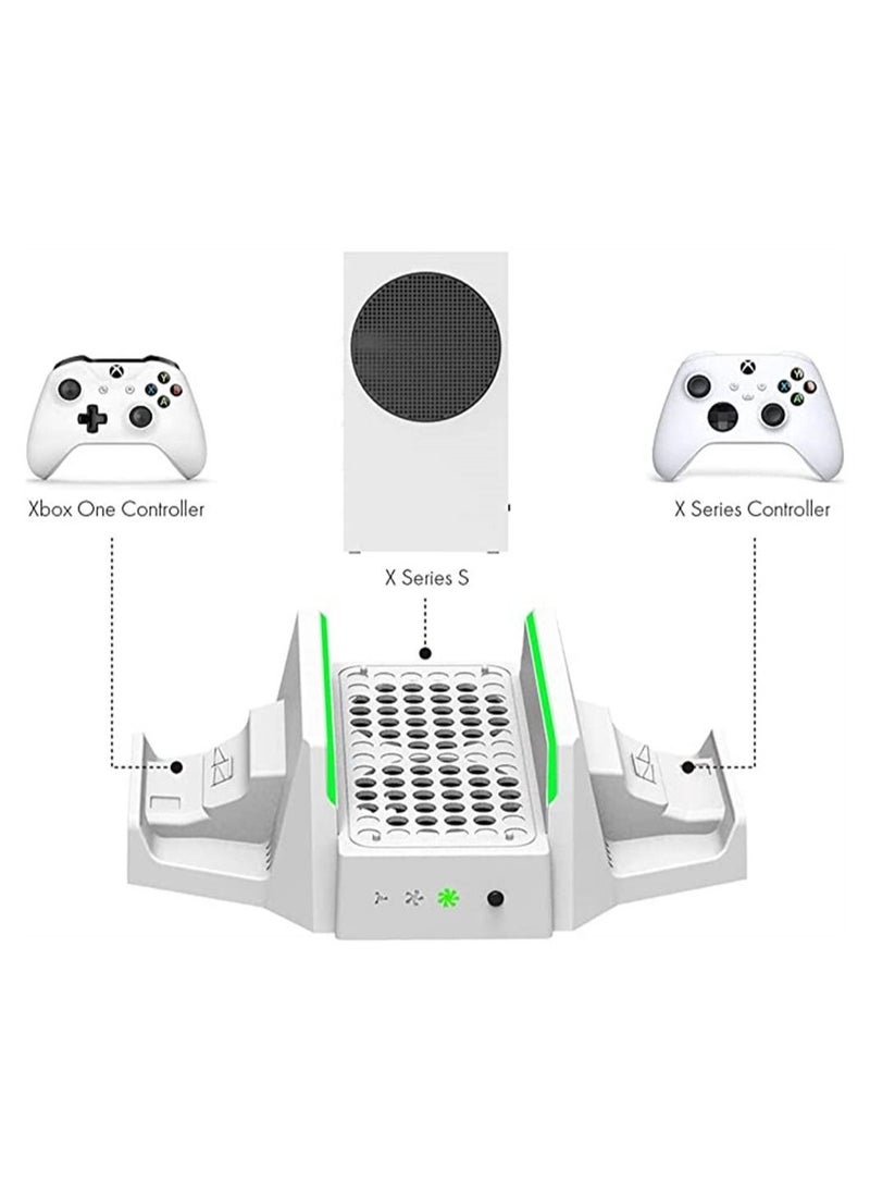 Cooling Stand for Xbox Series S, Vertical and Charging Stand, 3 Speeds with LED Indicators, Dual Controller USB Ports 2 x 800mAh Rechargeable Batteries XSX|S/One S/One X/One