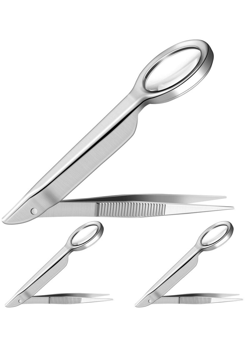 Excefore 3 Pieces Magnifying Tweezers, Splinter Forceps with 5X Magnifying Glass, Handheld Magnifier Tweezers for Repairing, Jewelry Inspection, Stamps, Ingrown Hair Removal, and Scientific Use  - Image 1
