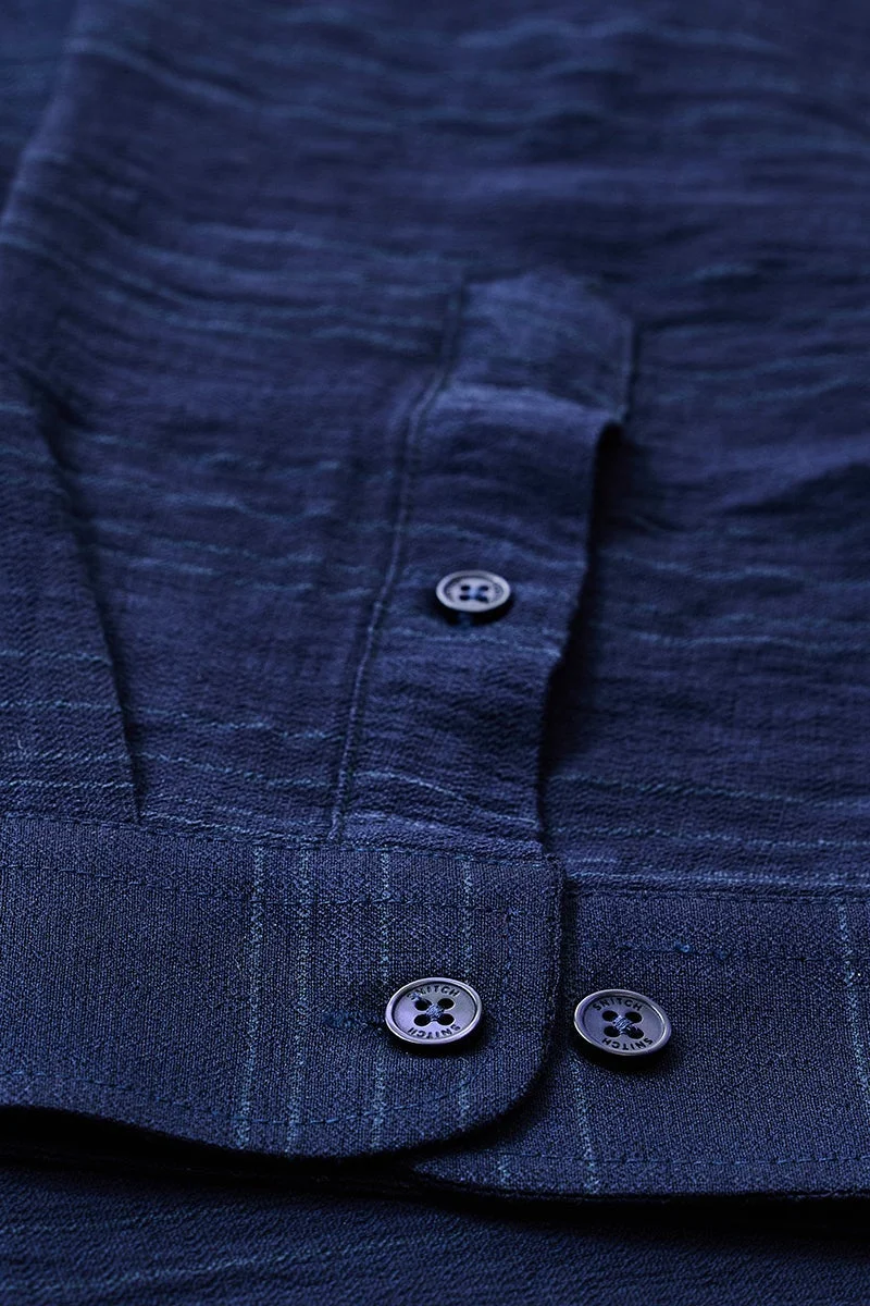 SNITCH Navy Textured Long Sleeve Slim Fit Shirt
