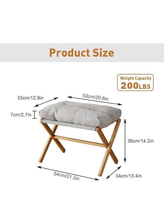 Bukela Folding Upholstered Footrest Stool Small Accent Ottoman with Thick Cotton Cushion & Bamboo X Legs Modern Padded Sofa Stool for Makeup Bedroom Living Room (Grey) - Image 1