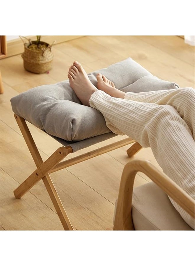 Bukela Folding Upholstered Footrest Stool Small Accent Ottoman with Thick Cotton Cushion & Bamboo X Legs Modern Padded Sofa Stool for Makeup Bedroom Living Room (Grey) - Image 2