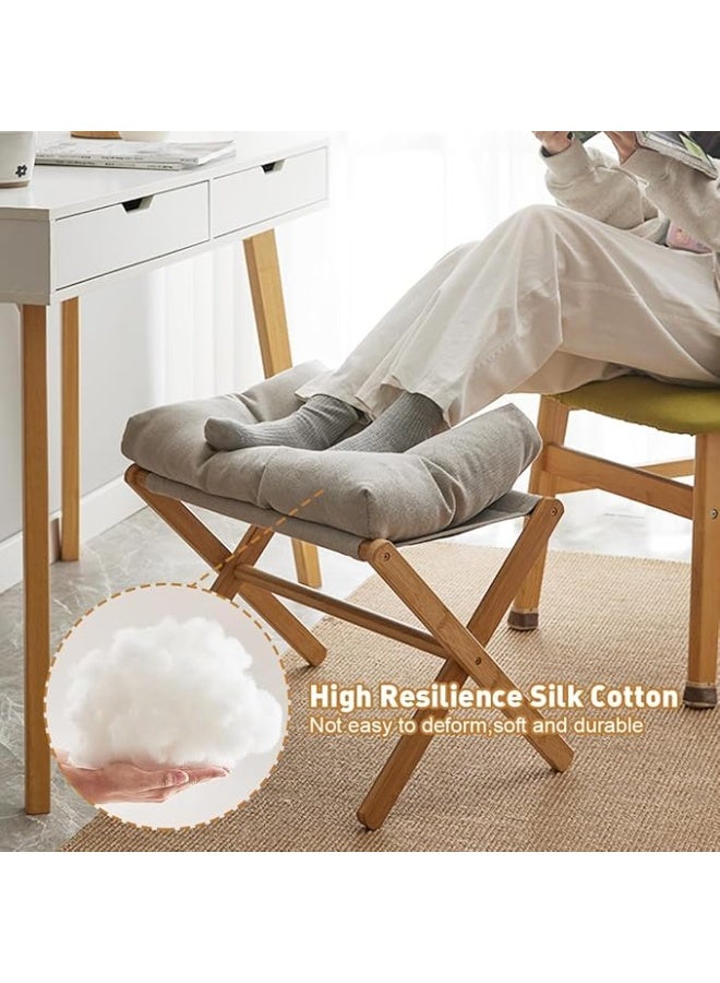 Bukela Folding Upholstered Footrest Stool Small Accent Ottoman with Thick Cotton Cushion & Bamboo X Legs Modern Padded Sofa Stool for Makeup Bedroom Living Room (Grey) - Image 5