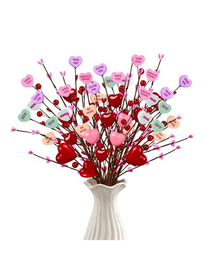 Mulbozy زينة عيد الحب، زهور بموضوع عيد الحب مع قلوب المحادثة، زينة عيد الحب للمنزل أو مكتب كقطعة مركزية للطاولة - Image 1