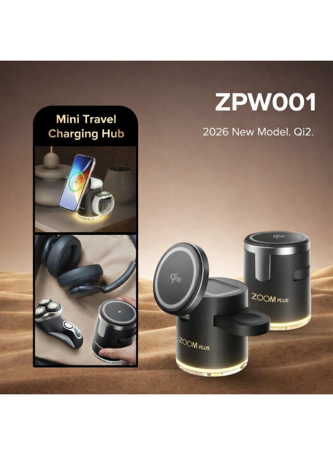 ZOOM PLUS ZPW001 All Rounder 4-in-1 Smart Magnetic Wireless Charger – 15W Fast Charging Station for iPhone, Apple Watch & AirPods – Foldable Design with Strong Magnetic Alignment - Image 1