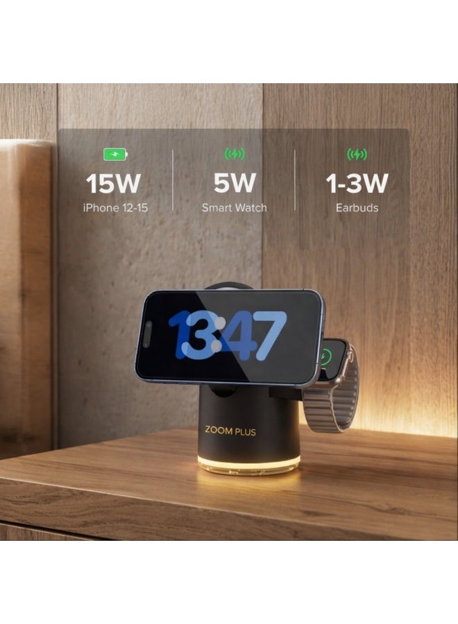 ZOOM PLUS ZPW001 All Rounder 4-in-1 Smart Magnetic Wireless Charger – 15W Fast Charging Station for iPhone, Apple Watch & AirPods – Foldable Design with Strong Magnetic Alignment - Image 3