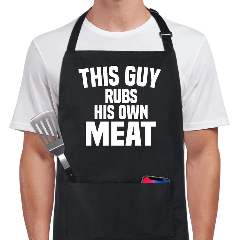 Xornis Xornis 100% Cotton Funny Aprons This Guy Rubs His Own Meat with 2 Pockets BBQ Grilling Adjustable Bib Aprons Gifts for Men Dad Friends Father's Day Barbecue Birthday - Image 1