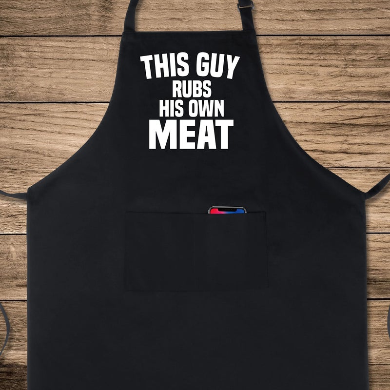 Xornis Xornis 100% Cotton Funny Aprons This Guy Rubs His Own Meat with 2 Pockets BBQ Grilling Adjustable Bib Aprons Gifts for Men Dad Friends Father's Day Barbecue Birthday - Image 2