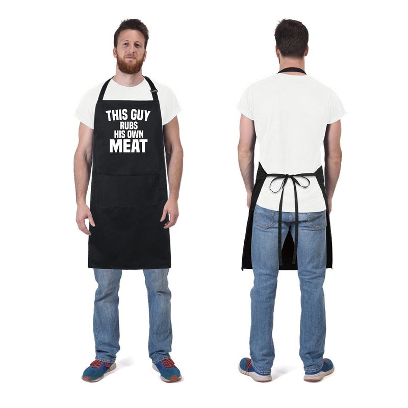 Xornis Xornis 100% Cotton Funny Aprons This Guy Rubs His Own Meat with 2 Pockets BBQ Grilling Adjustable Bib Aprons Gifts for Men Dad Friends Father's Day Barbecue Birthday - Image 4