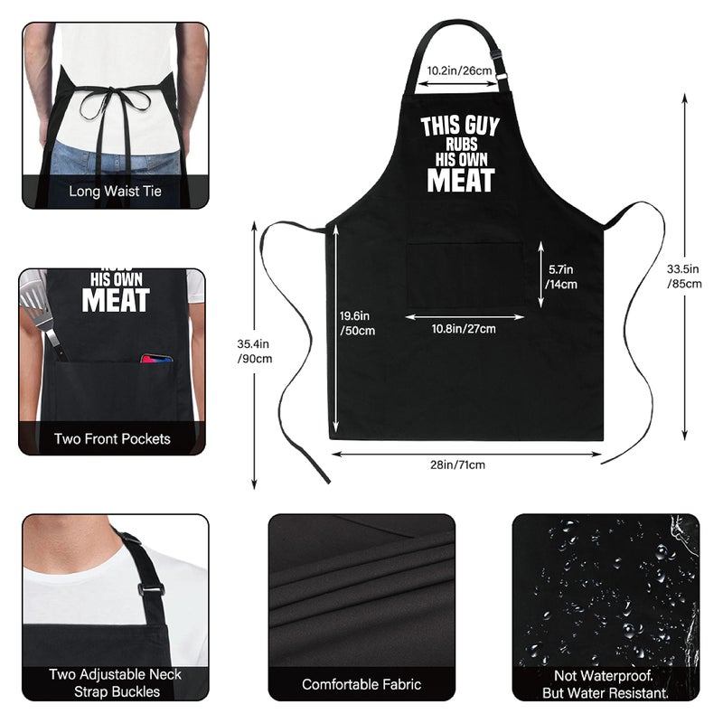 Xornis Xornis 100% Cotton Funny Aprons This Guy Rubs His Own Meat with 2 Pockets BBQ Grilling Adjustable Bib Aprons Gifts for Men Dad Friends Father's Day Barbecue Birthday - Image 3