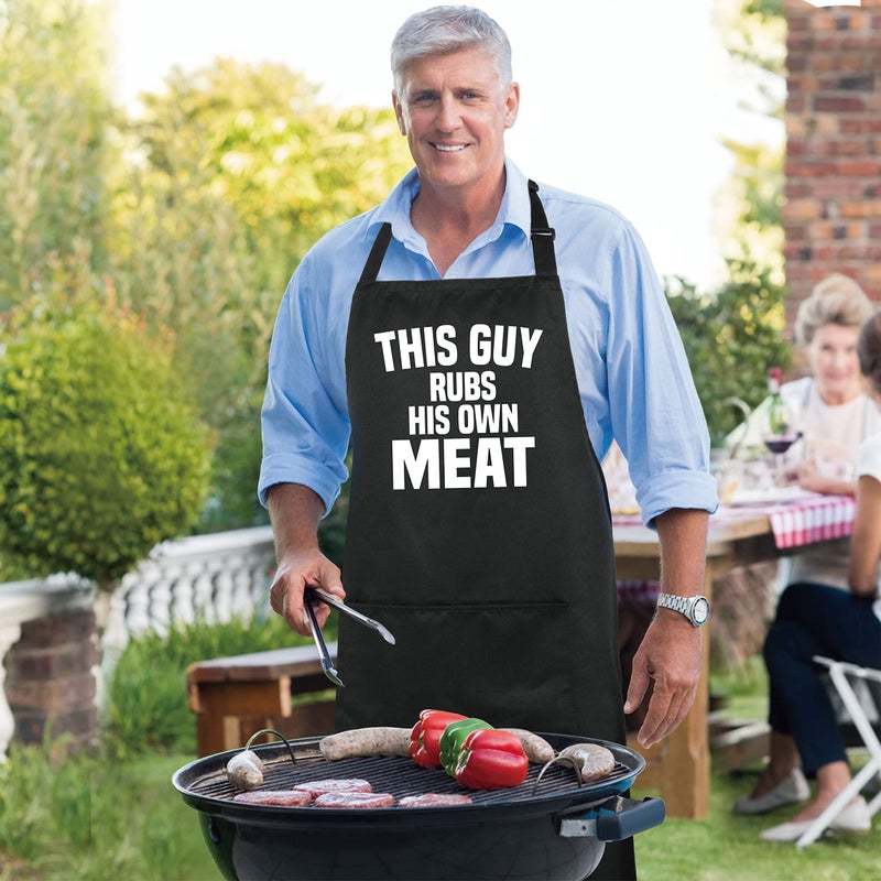 Xornis Xornis 100% Cotton Funny Aprons This Guy Rubs His Own Meat with 2 Pockets BBQ Grilling Adjustable Bib Aprons Gifts for Men Dad Friends Father's Day Barbecue Birthday - Image 5