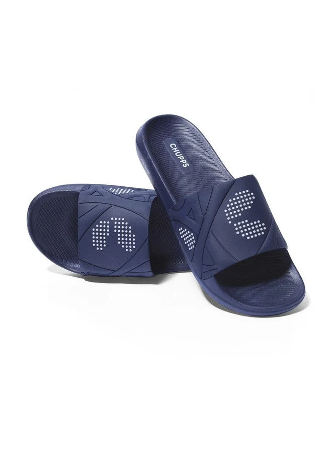 تشيبس Navy Blue Printed Sliders for Men
