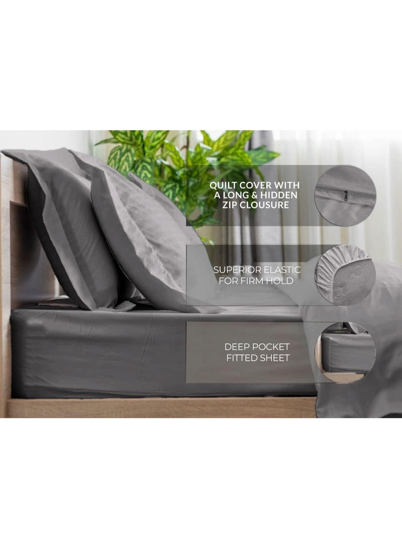 إي وورلد طقم سرير فاخر مكون من 6 قطع بحجم كينج، تصميم مخطط باللون الرمادي، مصنوع من قطن عالي الجودة بفخامة فنادق، مع شرشف سرير وغطاء لحاف ووسائد ناعمة - Image 3