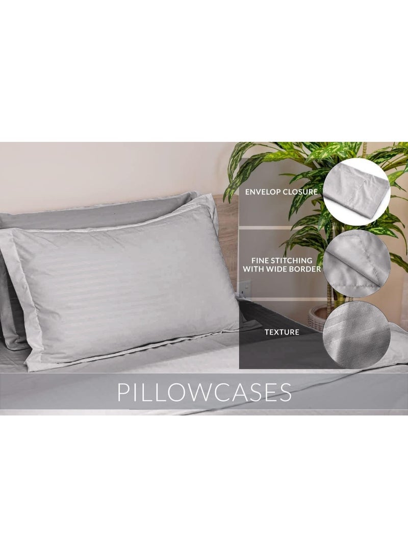 إي وورلد طقم سرير فاخر مكون من 6 قطع بحجم كينج، تصميم مخطط باللون الرمادي، مصنوع من قطن عالي الجودة بفخامة فنادق، مع شرشف سرير وغطاء لحاف ووسائد ناعمة - Image 2