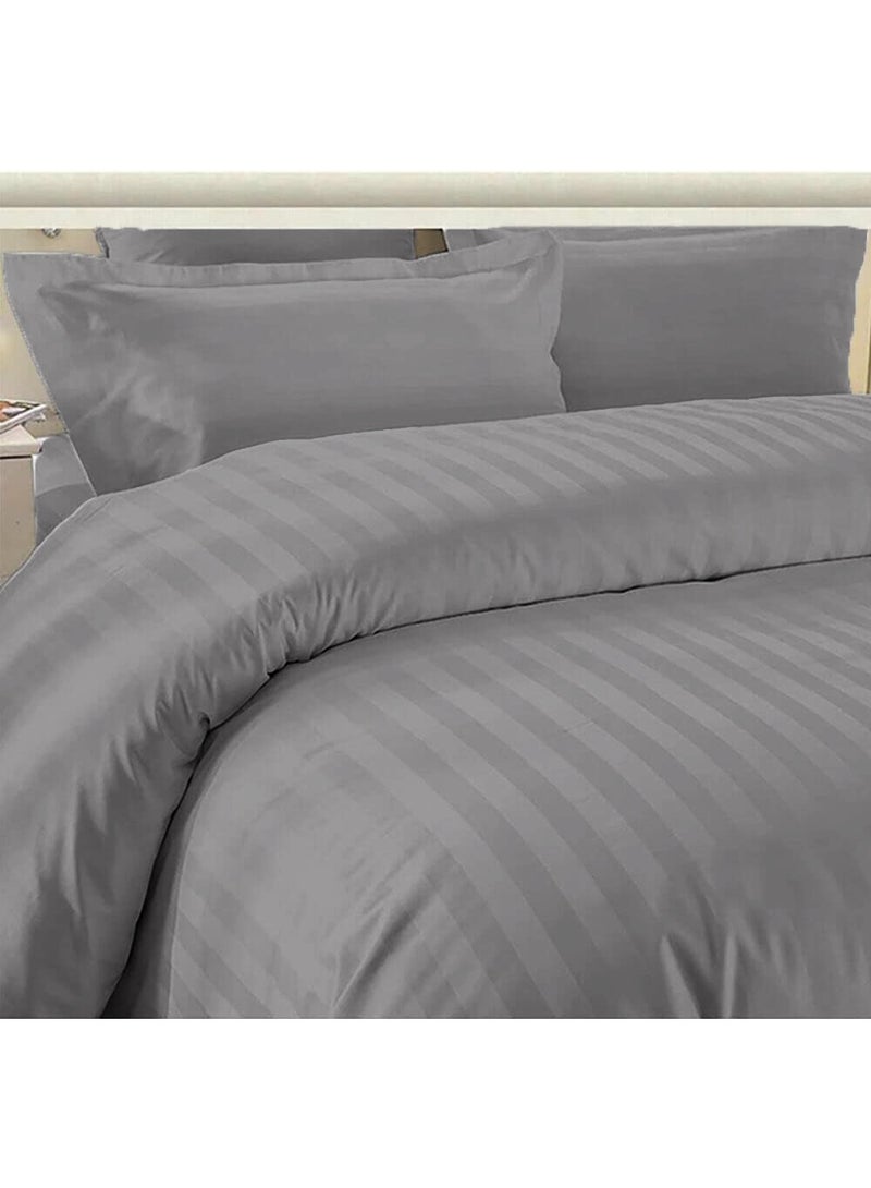 إي وورلد طقم سرير فاخر مكون من 6 قطع بحجم كينج، تصميم مخطط باللون الرمادي، مصنوع من قطن عالي الجودة بفخامة فنادق، مع شرشف سرير وغطاء لحاف ووسائد ناعمة - Image 4