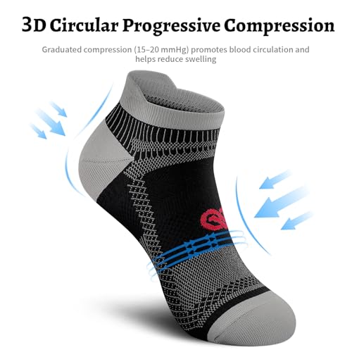 PAPLUS Low Cut Compression Socks for Men and Women(6 Pairs), No Show Ankle Running Socks Nano Socks with Arch Support for Plantar Fasciitis, Cyling, Athletic, Flight, Travel, Nurses. Black L/XL - Image 3